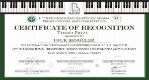 Uluslararası Rhapsody Adana Piyano Festivali ve Yarışması ÜÇÜNCÜSÜ